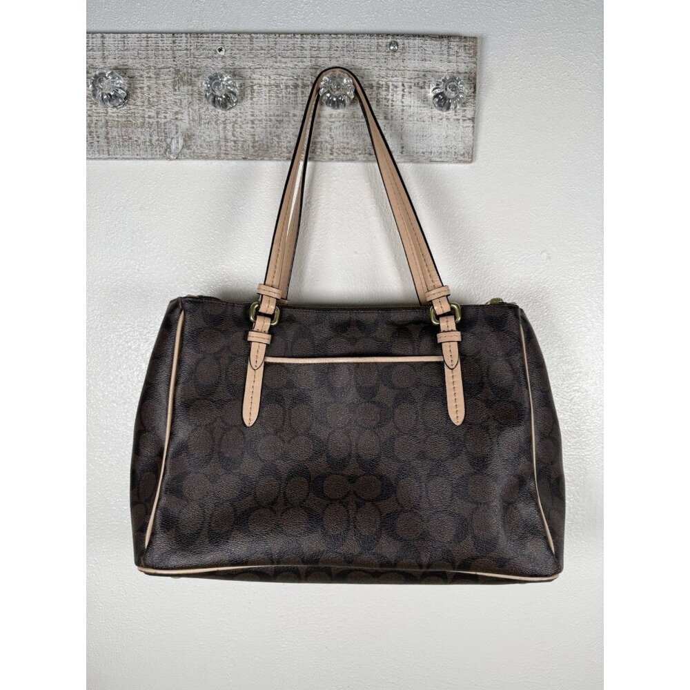 Coach Signature Peyton Double Zip Carryall Tote Shoulder Bag Purse Brown F26187 - Picture 2 of 16